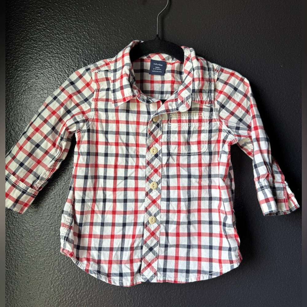 Baby GAP Red, Navy & White Plaid Button-Down Shirt
